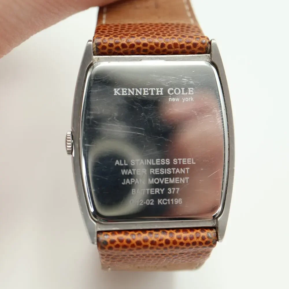Kenneth Cole NY Silver Tone 34mm Date Watch Brown Leather with New Battery